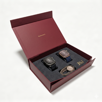 Boîte cadeau de luxe pour deux montres connectées bordeaux avec insert en mousse personnalisé pour couples, kit de promotion de marque et étui de présentation haut de gamme