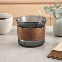 Tasse à thé en verre de style japonais, tasse côtelée à rayures verticales, verre résistant à la chaleur avec poignée en bois, petite capacité, tasse de dégustation pour maîtres sommeliers