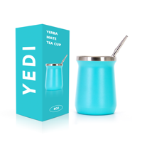 Gourde Yerba Mate isolée sous vide à double paroi de 8oz en acier inoxydable Tasse Yerba Mate avec tasse Bombilla Mate