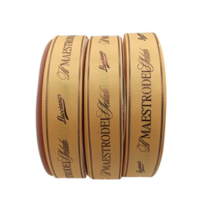 Op maat gemaakte cadeau-inpaklintrol, gerecycled 100% polyester grosgrain lint met 3D reliëf hete folie bedrukking gouden logo - Product Image 4