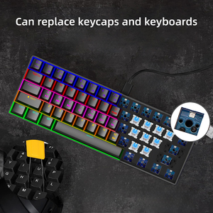Claviers mécaniques compacts professionnels à 60 pour cent Keycap personnalisé 68 touches filaire sans fil RGB LED clavier de jeu rétro-éclairé - Product Image 6