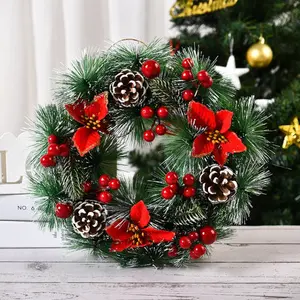 Corona de Navidad de bayas rojas personalizadas de 30cm al por mayor para letreros de puerta delantera guirnalda floral decoraciones CORONA DE Navidad