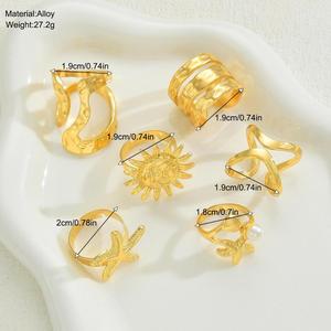 [Gorgeousxx] Conjunto de Anillos Dorados con Estrella de Mar Estilo Punk Vintage para Mujer, Anillos de Moda Bohemia, Joyería - Product Image 3
