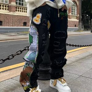 Nuevos Jeans Desgastados de Estilo Artístico para Hombre - Diseño Retro con Parches Bordados, Adecuados para la Tendencia de Moda Y2K en la Calle - Product Image 4