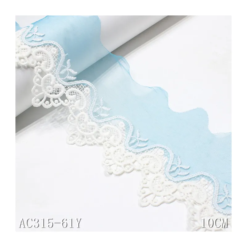 Neue Polyester Milk Silk Trim African Guipure Sticks pitze für Blumen korb 10cm Blue Mesh Lace Fabric