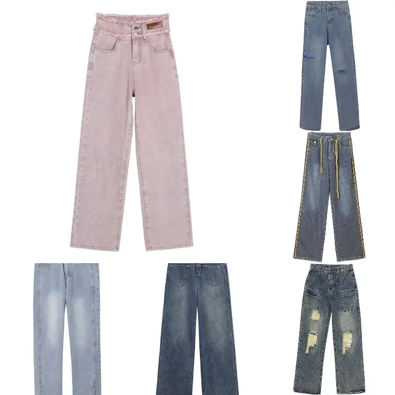 Оптовая продажа, синие джинсы, хлопковые брюки с высокой талией, женские джинсы и шаровары в стиле пэчворк