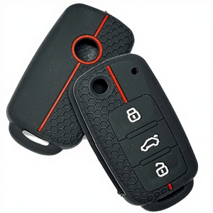Housse de clé de <span class=keywords><strong>voiture</strong></span> en silicone à texture nid d'abeille, antidérapante, antichoc, avec bande rouge, compatible avec Volkswagen - Product Image 1