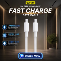 Câble USB 3.0 Type-C vers Type-C PAVAREAL 5M 66W 5A à charge rapide, gaine en PVC tressé pour smartphones et tablettes (PC)