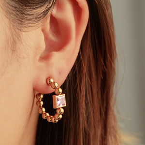 EH338 Multi Color <strong>Zircon</strong> Stainless Steel C-Shaped Beaded Hoop Earrings <strong>Bijoux</strong> En Acier Inoxydable Gold Plated Jewelry - Product Image 6