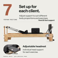 Reformer Pilates haut de gamme en bois avec barre de repose-pieds 7 positions, lit de Pilates pour la musculation, idéal pour les salles de yoga et les studios de Pilates