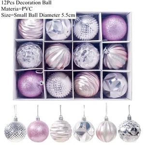 12pcs 6 Styles Glitter Chic Christmas Ball Baubles Hanging Christmas Tree Ornaments Pendants Christmas