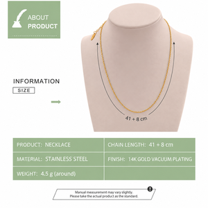 Collier en acier inoxydable à chaîne fine avec placage sous vide en or 14 carats, 41+8 cm, bijoux minimalistes pour superposition - Product Image 4