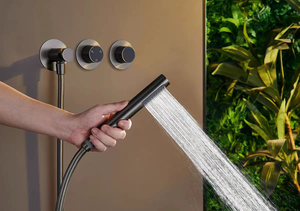 Ensemble de robinet de douche de bain rond moderne pommeau de douche thermostatique mural en laiton <span class=keywords><strong>cascade</strong></span> d'or brossé pour hôtels - Product Image 6