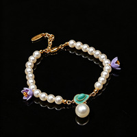 Exquise parure de fête pour femme, plaquée or, émail, perles, fleurs violettes, style bohème, thème tulipe, inspirée du printemps