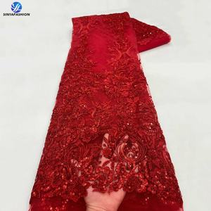 Pizzo Francese Africano Blu Navy Sinya 5 Iarde Alta Qualità Lussuoso Pizzo in <span class=keywords><strong>Tulle</strong></span> con Paillettes <span class=keywords><strong>Ricamato</strong></span> e Perline <span class=keywords><strong>Bianco</strong></span> Rosso Rosa - Product Image 6