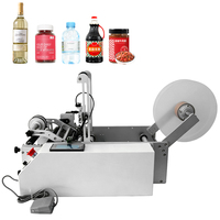 Machine d'étiquetage semi-automatique de bouteilles rondes à écran tactile intelligent PLC pour bouteilles de vin rouge