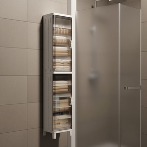 Meuble de rangement magnétique en plastique pour porte, 2 niveaux, 26,5x28,5x137 cm, organisateur de salle de bain autoportant, étagère étroite pour espaces restreints - Product Image 2