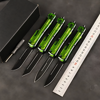 Couteau pliant de précision CNC en acier D2 UT85, manche en aluminium et acrylique, couteau de poche vert transparent, outil de survie EDC, coffret cadeau