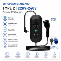 Chargeur EV portable intelligent 32A 7kW réglable rapide Type 2 IEC 62196-2 Niveau 2 EVSE Câble de charge pour voiture électrique BYD Tesla Model Y