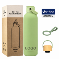 Bouteille d'eau isotherme sous vide en acier inoxydable mat de 25 oz avec logo personnalisé, revêtement caoutchouté et paille, pour le sport et la randonnée en extérieur