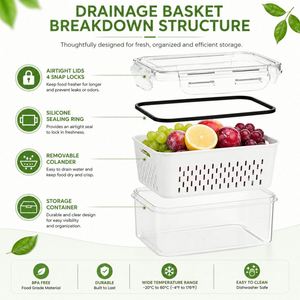 Custom Food Storage <b>Container</b> with Drain Basket and Airtight Lid for <b>Refrigerator</b> Fruit & Vegetable Organizer - Product Image 3