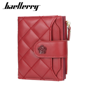 กระเป๋าสตางค์สั้นผู้หญิง Baellerry สีแดง หนัง PU ลายดอกไม้ ตัวล็อคแบบเกี่ยว ช่องใส่บัตรหลายช่อง กระเป๋าสตางค์แฟชั่นแบบมีซิป - Product Image 1