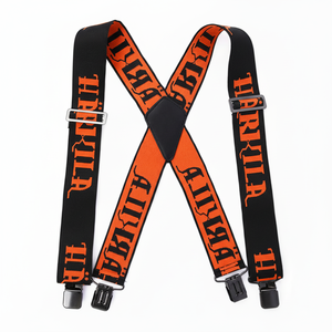 Op maat gemaakte logo modeontwerp 4 clips bretels PU leder X-stijl bretels polyester elastisch geweven breed 5CM stalen gesp OEM service - Product Image 1