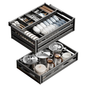 Almacenamiento Moderno Multicapa para Gabinetes de <span class=keywords><strong>Cocina</strong></span> con Cesta Deslizante, Organizador de <span class=keywords><strong>Cocina</strong></span> Metálico Multifuncional, Cajón Extraíble con Cesta - Product Image 1