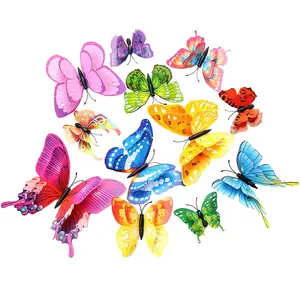3D renkli kelebek duvar çıkartmaları DIY sanat dekoru el sanatları için parti Cosplay düğün ofisleri yatak odası tutkal Sticker seti