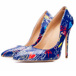 <strong>Women</strong> Wedding Graffiti High Heel <strong>Patent</strong> Leather Pointy Toe Printed <strong>Black</strong> <strong>Womens</strong> 12cm Dress Pumps <strong>Shoes</strong> - Product Image 5
