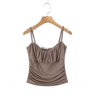 Runqi Women's Plus Size Ruched Camisole Top Set Tea <b>Coffee</b> Solid Color Knitting With Label And Tags - Product Image 1