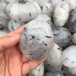 Wholesale Price Hand Carved Natural Black Rutilated Tourmaline <strong>Rocks</strong> Palms <strong>Quartz</strong> Tumbled Stone for Sale - Product Image 4