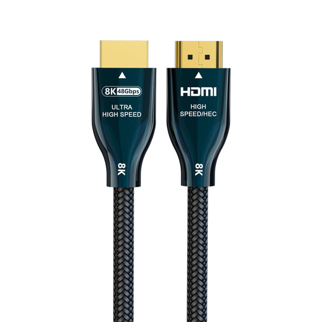 8K HDMI 2.1 Cable 48Gbps Electro-Coating Blue Zinc Alloy Nylon Braided VRR ALLM Gold Plated OEM Bulk for Gaming Monitor Display