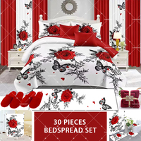 Ensemble de literie matelassé 30 pièces motif rose avec rideaux et drap-housse en coton pour chambre à coucher – Vente en gros
