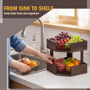 Cross-border bamboo double-layer spice bottle storage rack, solid wood corner <b>vegetable</b> drain rack, wooden multi-purpose - Product Image 2