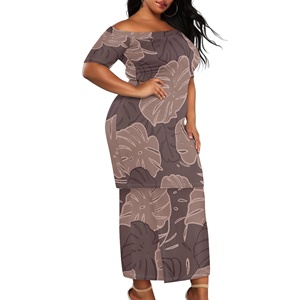 Elegante Abito da Spiaggia Marrone da Donna, Set 2 Pezzi con Top a Spalle Scoperte e Gonna Lunga Maxi, Vestiti Casual Hawaiani Tropicali Sexy per Donne - Product Image 4