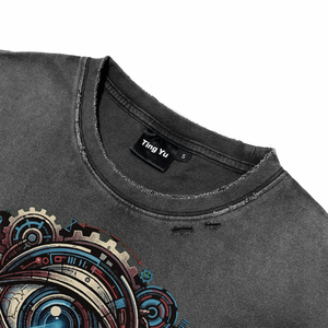 Camisetas de algodón para hombre con lavado ácido, efecto desgastado, transpirables, personalizadas con estampado vintage de ojo grande, costuras rectas, manga corta y cuello redondo. - Product Image 5