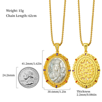 Medaglia/Ciondolo Religioso Personalizzato in Rame Placcato Oro 3D con Rilievo Intagliato in Madreperla della Vergine Maria e Gesù Cattolici