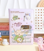 Carnet de notes A5 en PU avec serrure à code, couverture estampée à chaud, intérieur couleur pleine page avec motifs de dessins animés mignons, journal intime pour étudiants, cadeau