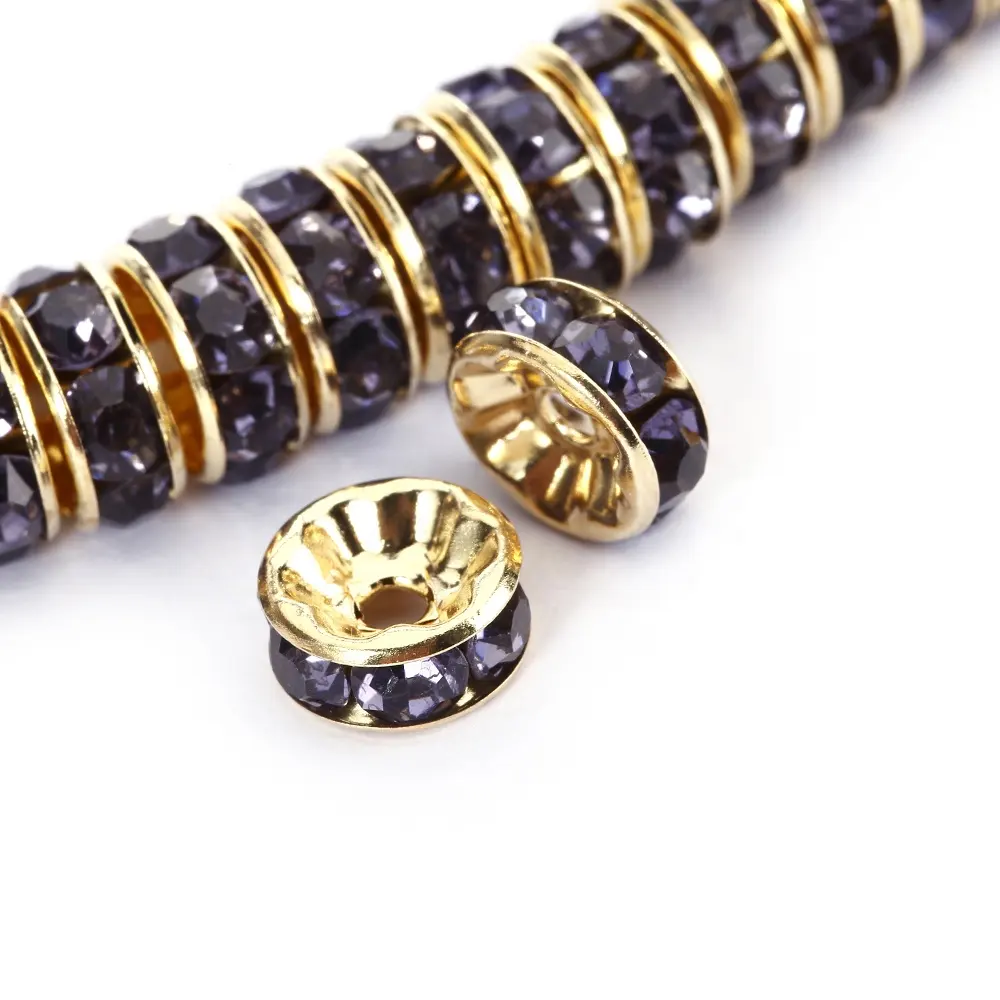 Bán Buôn Tùy Chỉnh 4Mm 6Mm 8Mm 10Mm Vàng/Bạc Tanzanite Màu Rhinestone Rondelle Spacer Beads Đối Với Trang Sức Làm 100 Cái/túi