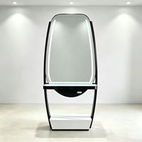 Miroir de salon sur pied avec éclairage LED et comptoir, cadre doré, poste de travail pour coiffeur, salon de beauté, barbier
