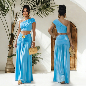Conjunto de Verão 2026: Top Cropped de Um Ombro e Saia Maxi Franzida para Mulheres - Product Image 4