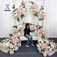 Rangkaian Bunga Mawar dan Hydrangea Ungu dan Putih dari Sutra Buatan untuk Dekorasi Pernikahan dan Latar Belakang
