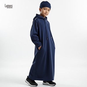 Custom Boy Muslim Middle Eastern Islamic Arabic Clothing Vintage Loose Long Sleeve Drawstring Pockets Full Length <strong>Hooded</strong> <strong>Robe</strong> - Product Image 4