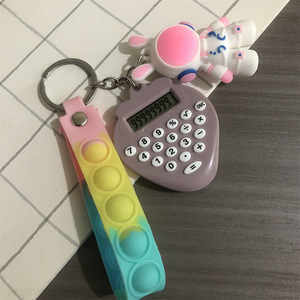 Cute Cartoon Keychain Calculator With Pop Fidget Toy For <b>Kids</b> Student Gift Portable ABS Material Zinc Alloy Chain - Product Image 2