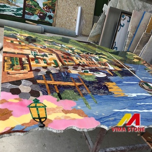 Design di fascia alta a getto d'acqua in marmo medaglione di piastrelle di venezia motivo intarsio in marmo per parete sfondo decorativo arte - Product Image 1