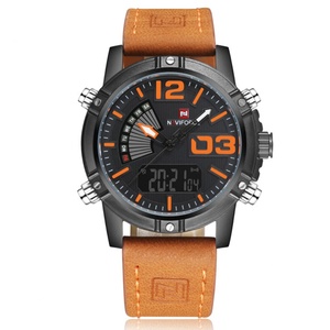 Naviforce 9095 Men Quartz <b>Clock</b> Business Date Week Dual Time Leather <b>Digital</b> Analog Quartz Sport Watches Men Wrist - Product Image 1
