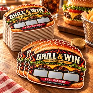 Cartes à gratter personnalisées sur mesure pour restaurants, cartes-cadeaux promotionnelles instantanées pour la restauration rapide, cartes de réduction pour hamburgers - Product Image 6