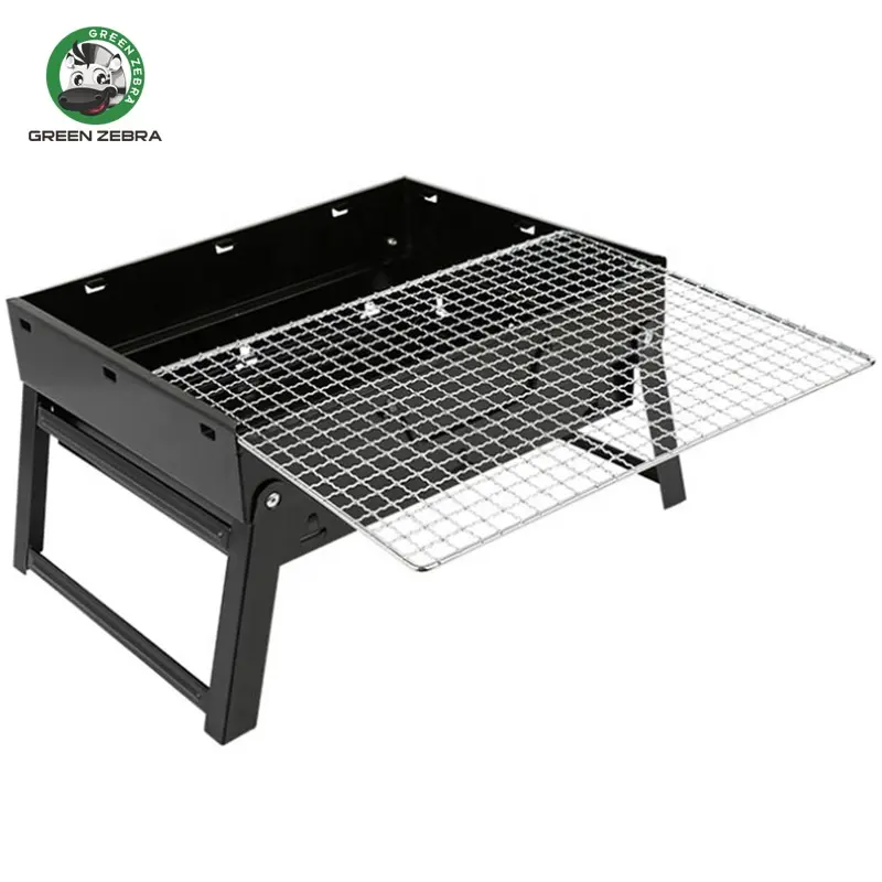 Amazon Hot Selling Black Steel Foldable Square Barbecue Stove Picnic Mini Portable Camping Small Charcoal Grills BBQ Outdoor