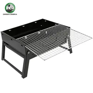 Hete Verkopende Zwarte Stalen Opvouwbare Vierkante Barbecue Fornuis Picknick Mini Draagbare Camping Kleine Houtskool Grills Bbq Outdoor